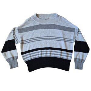 Lucky Brand Women's Pullover Sweater Striped Color Block Size L Gray Black